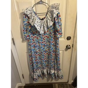 NEW W/TAG Beulah Style Dress Collared Lace Ruffled Layered Florals KE3044 Blue